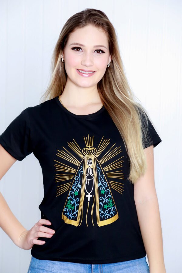 Baby Look Católica Nossa Senhora Aparecida dourada